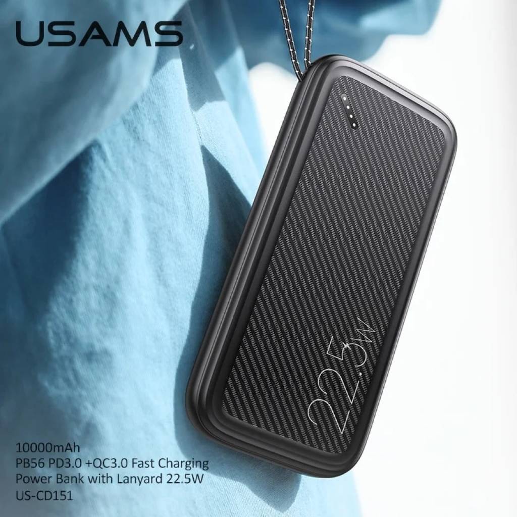 CD151 Power Bank PB56 PD3.0+QC3.0 10.000mAh Rápido Negro USAMS